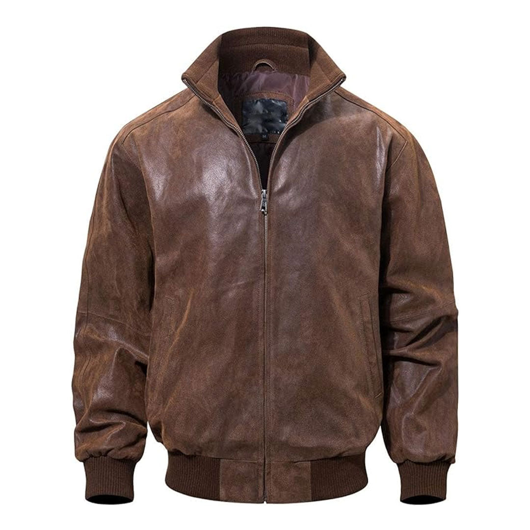 Men's Casual Real Leather Bomber Jacket