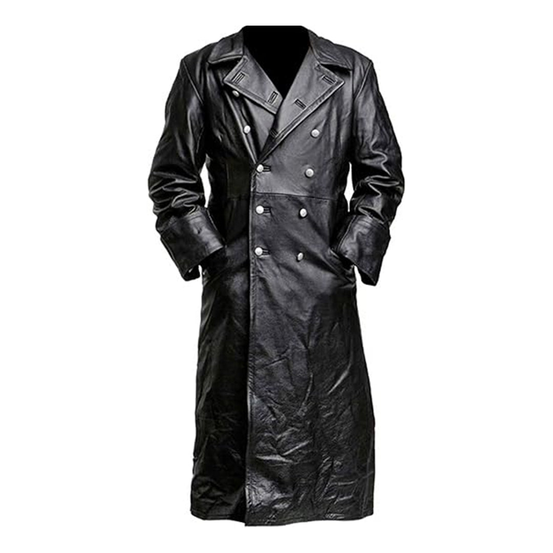 Men's Classic Officer WW2 Leather Trench Coat