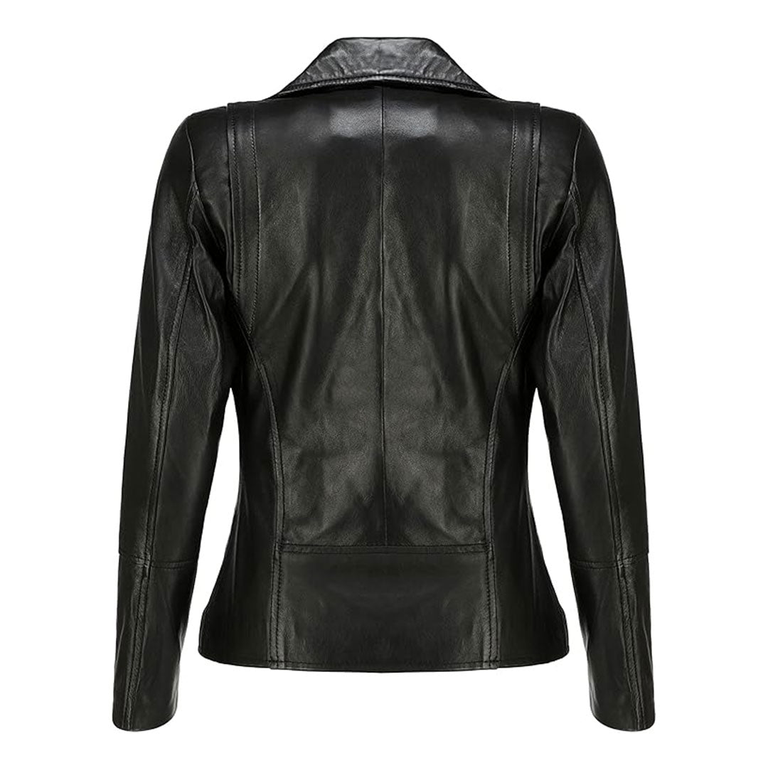 Women's Asymmetrical Zip Up Real Leather Jacket