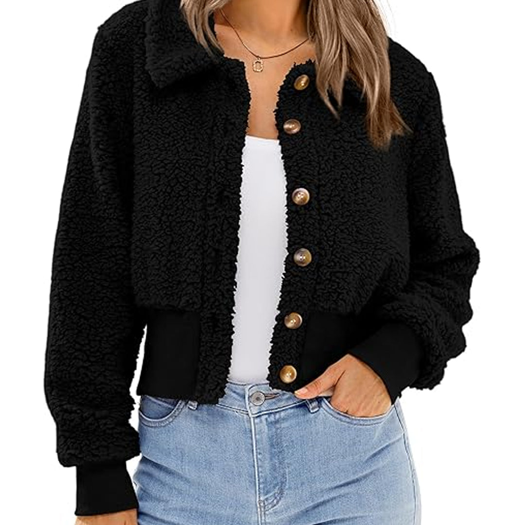 Women's Long Sleeve Buttoned Cropped Jacket