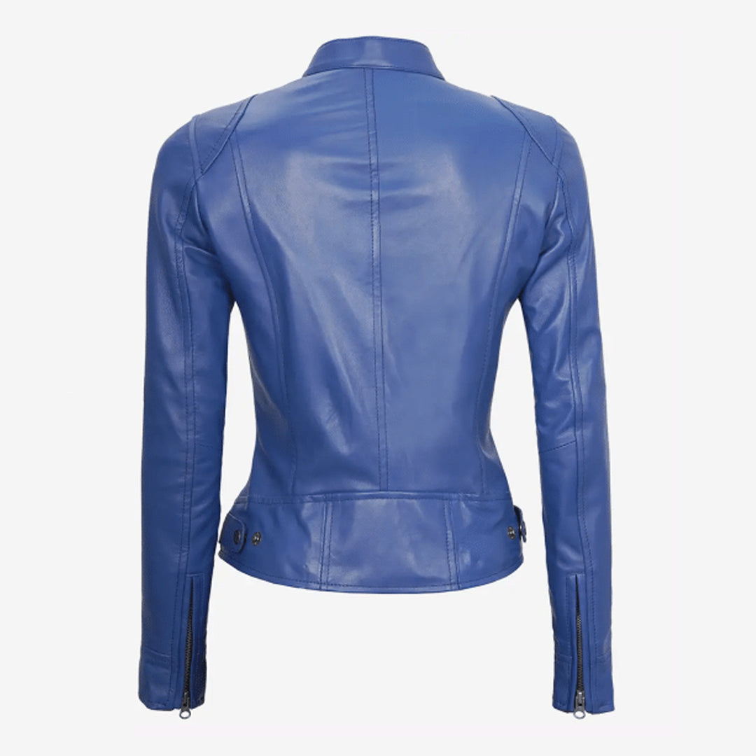 Women's Blue Cafe Racer Leather Jacket