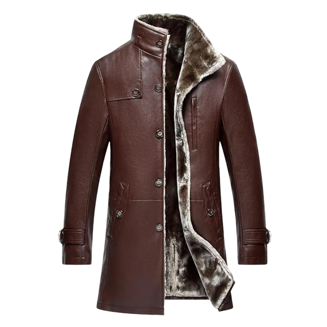 Men's Parka Long Plush Thick Genuine Leather Coat