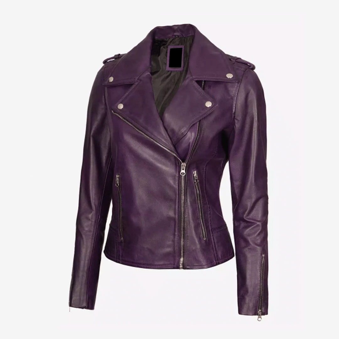 Women's Lambskin Asymmetrical Purple Leather Jacket