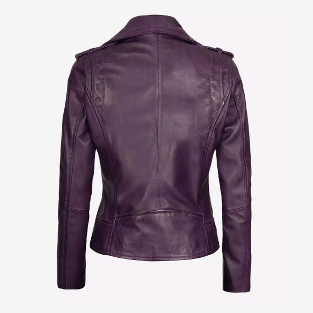 Women's Lambskin Asymmetrical Purple Leather Jacket