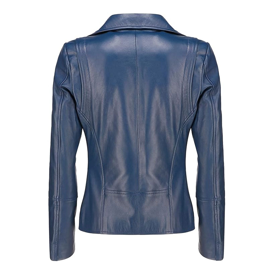 Women's Asymmetrical Zip Up Real Leather Jacket