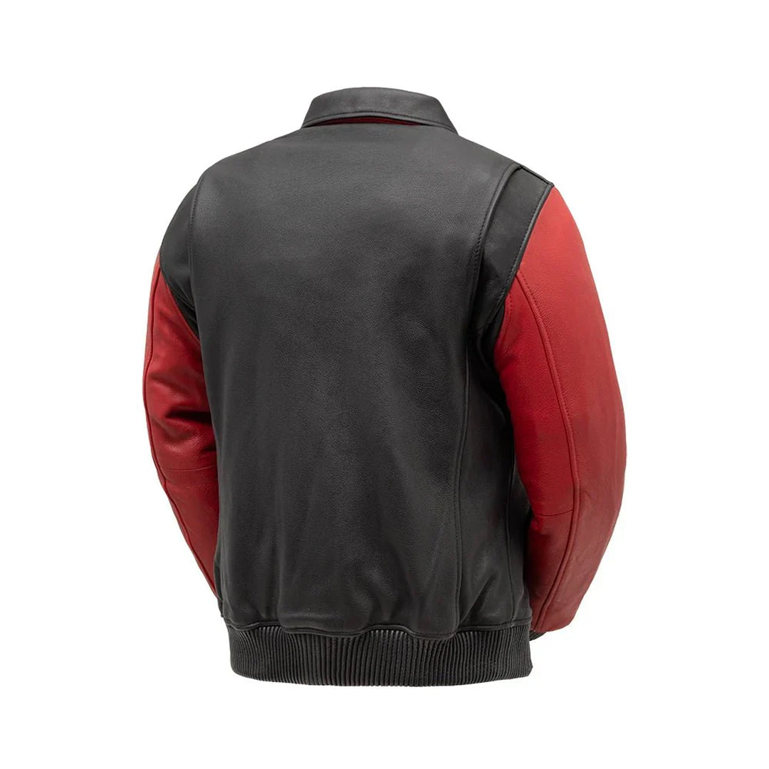 Men's Red Moto Bomber Two Tone Leather Jacket