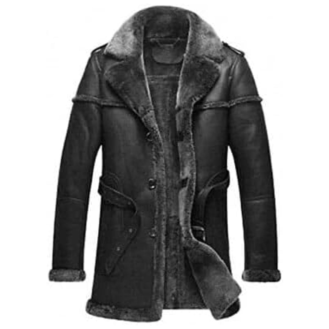 Men's Black Casual Duffle Bomber Leather Coat