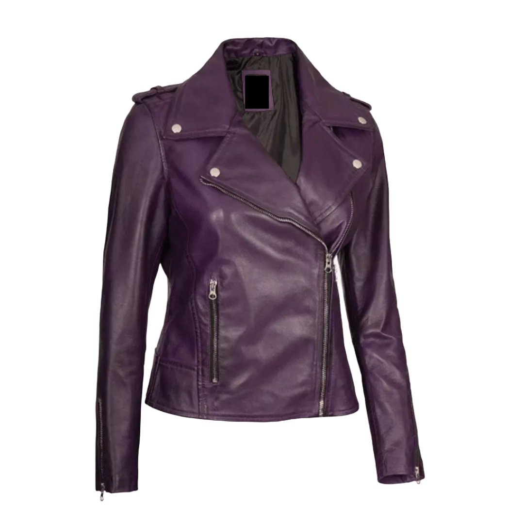 Women's Lambskin Asymmetrical Purple Leather Jacket