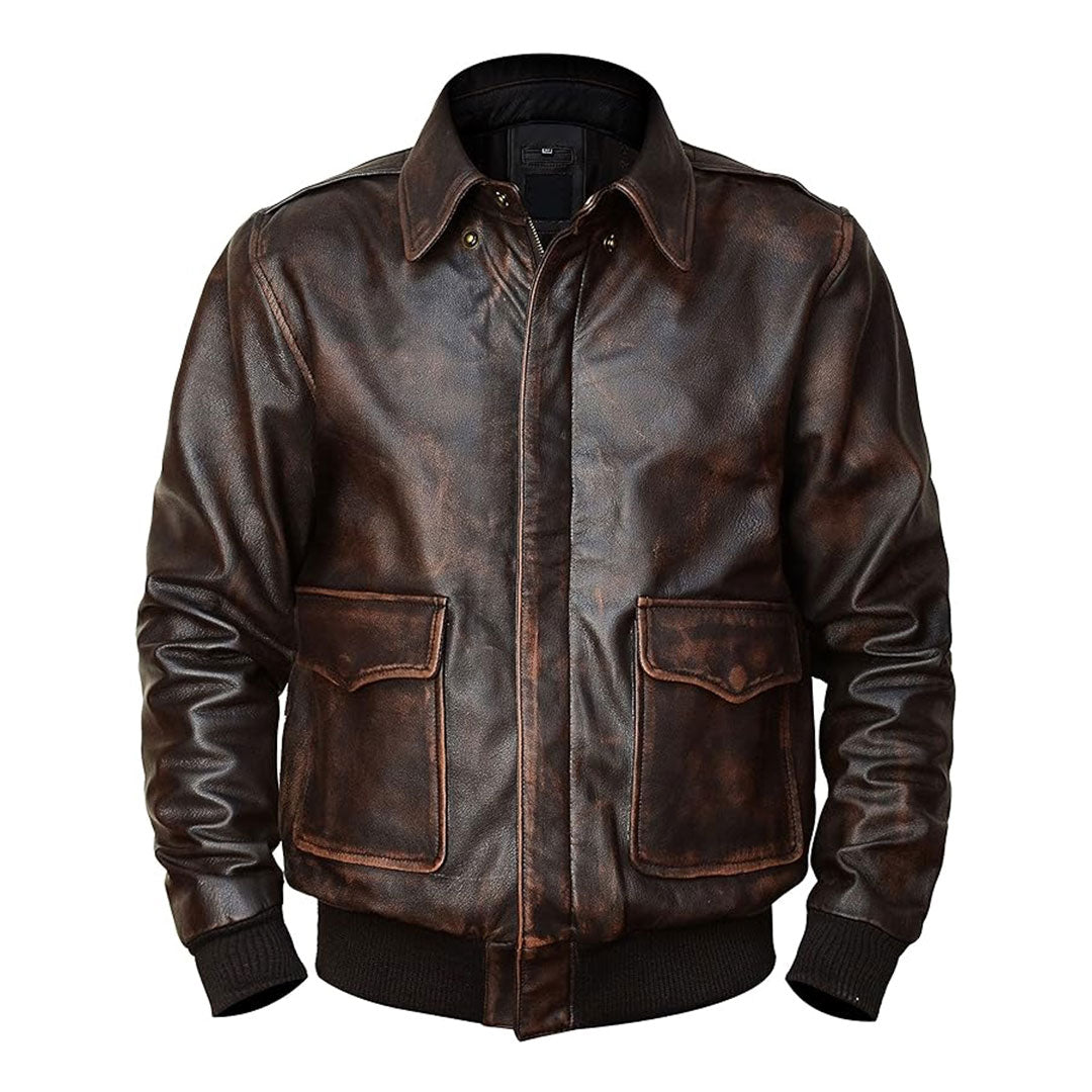 Men's Aviator A2 Distressed Leather Bomber Jacket