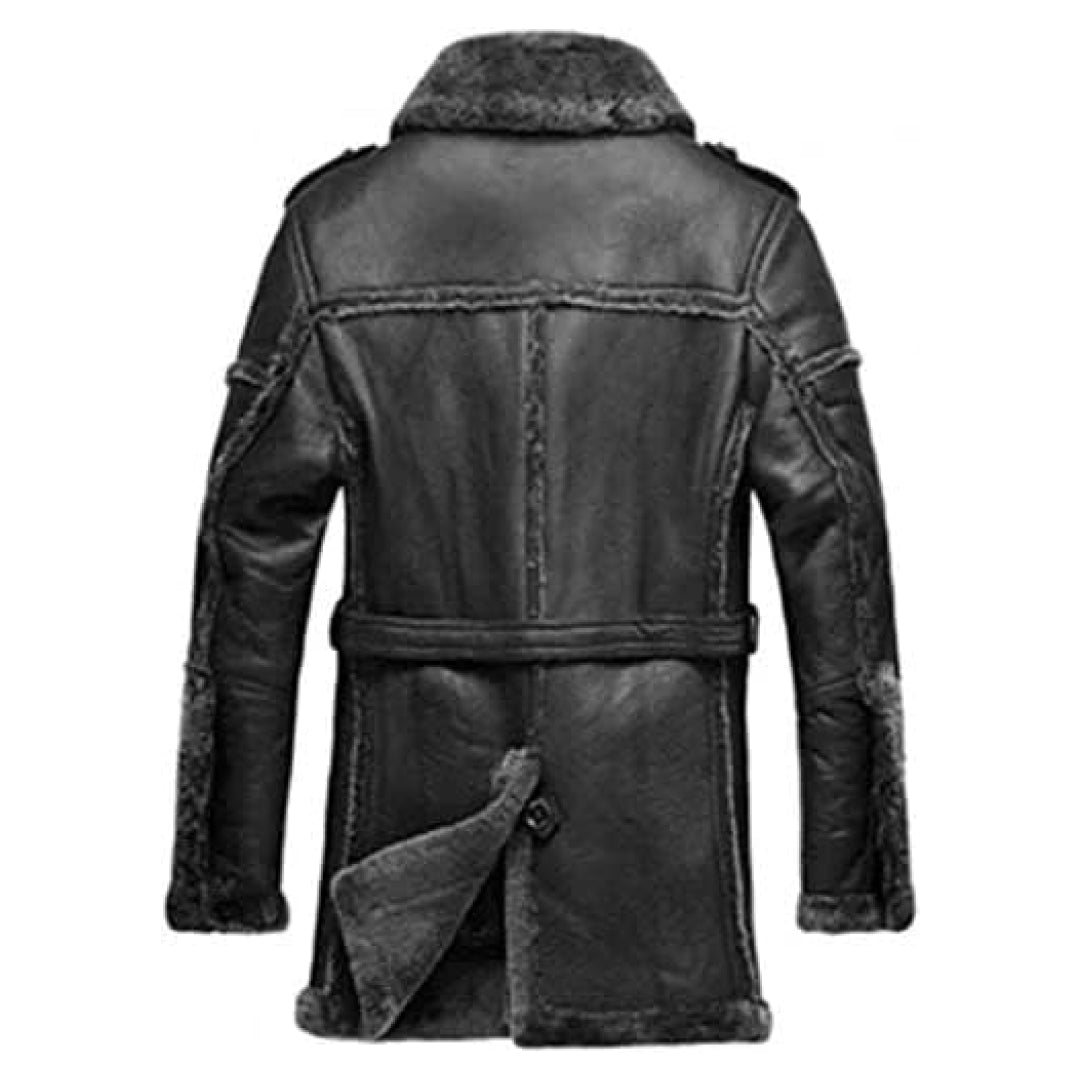 Men's Black Casual Duffle Bomber Leather Coat