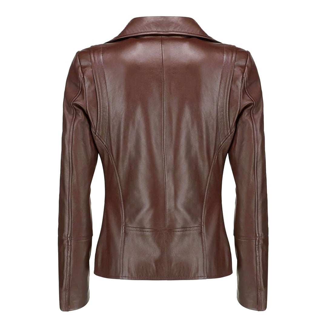 Women's Asymmetrical Zip Up Real Leather Jacket