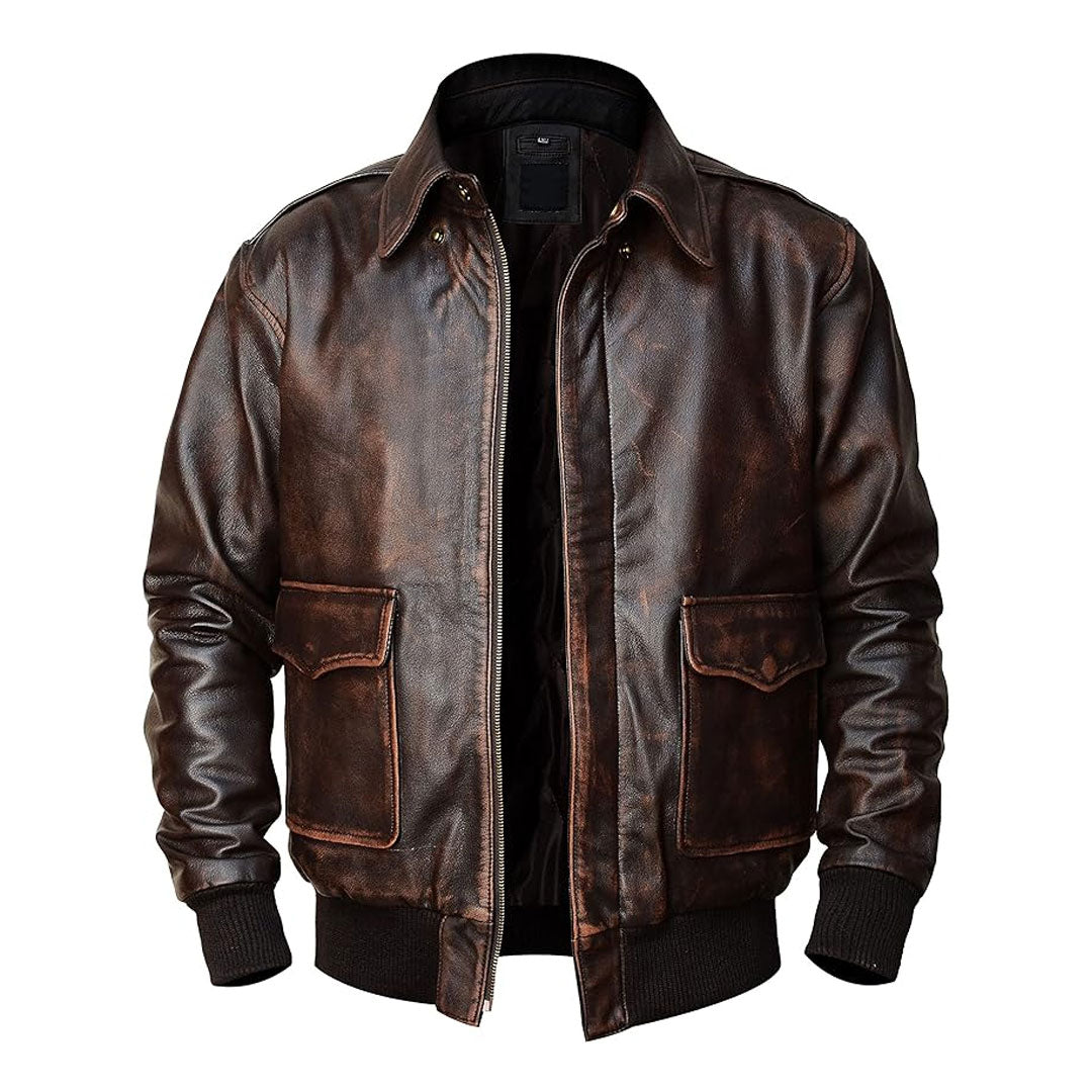 Men's Aviator A2 Distressed Leather Bomber Jacket