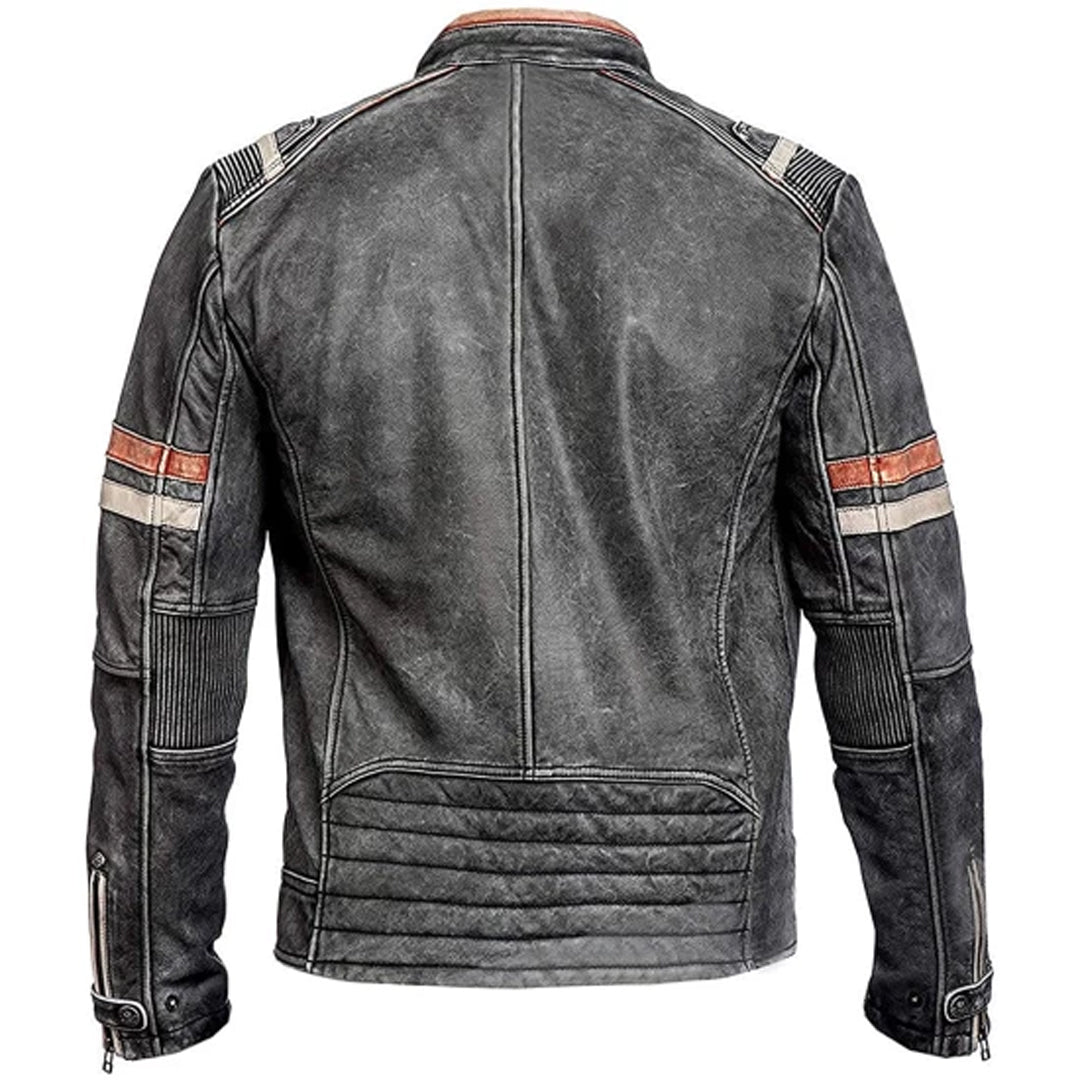 Men's Distressed Cafe Racer Biker Leather Jacket