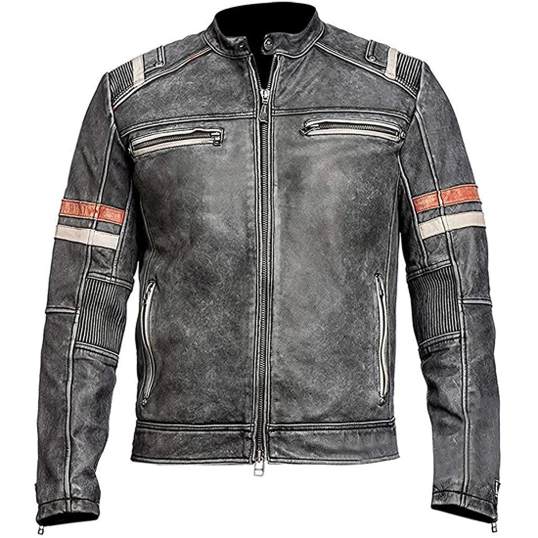 Men's Distressed Cafe Racer Biker Leather Jacket