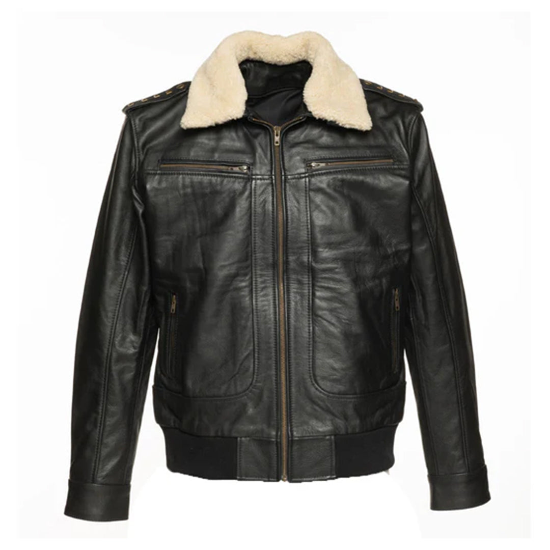 Men's Black Alaric Shearling Collar Bomber jacket