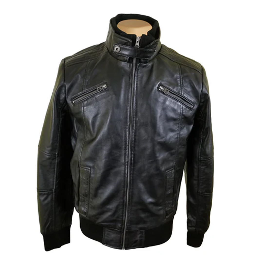 Men's Black Greig's Bomber Leather Jacket