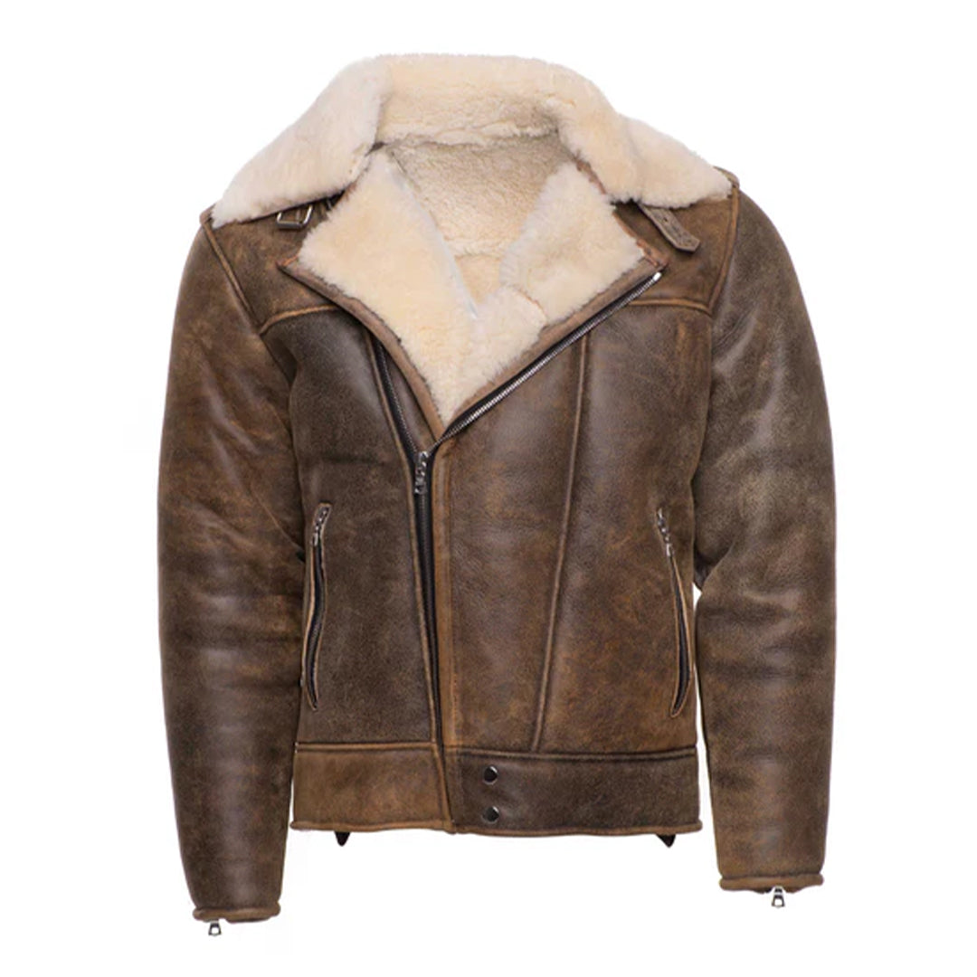 Men's Brown Carter's Distressed Shearling Leather Jacket