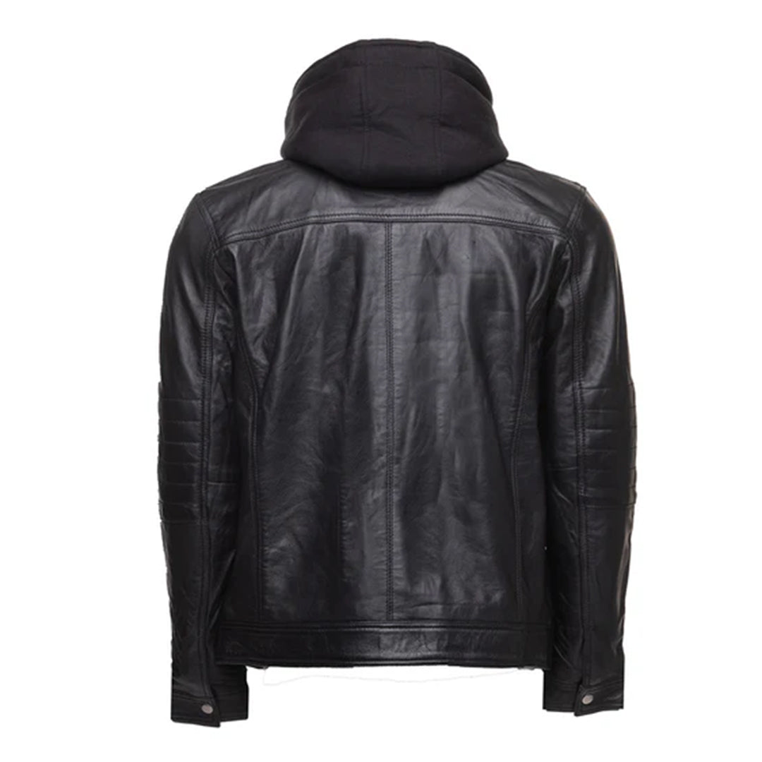 Men's Black Wilder Removable Hoodie Leather Jacket