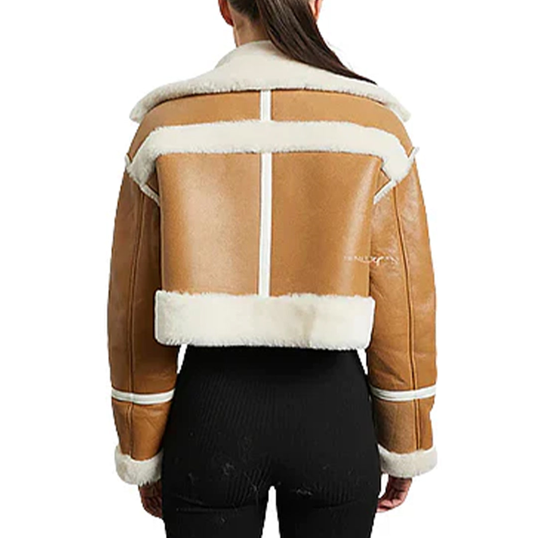 Women's Shearling Asymmetrical Leather Cropped Jacket