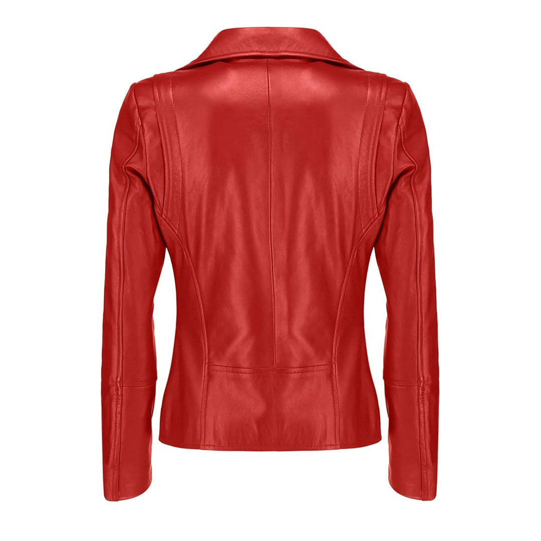 Women's Asymmetrical Zip Up Real Leather Jacket