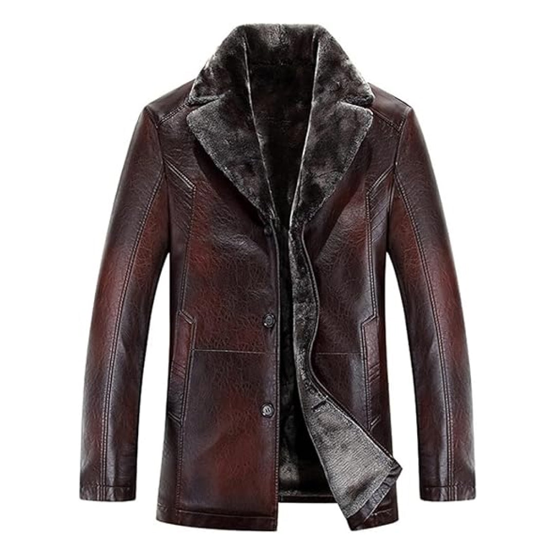 Men's Brownish Slim Fit Shearling Real Leather Coat