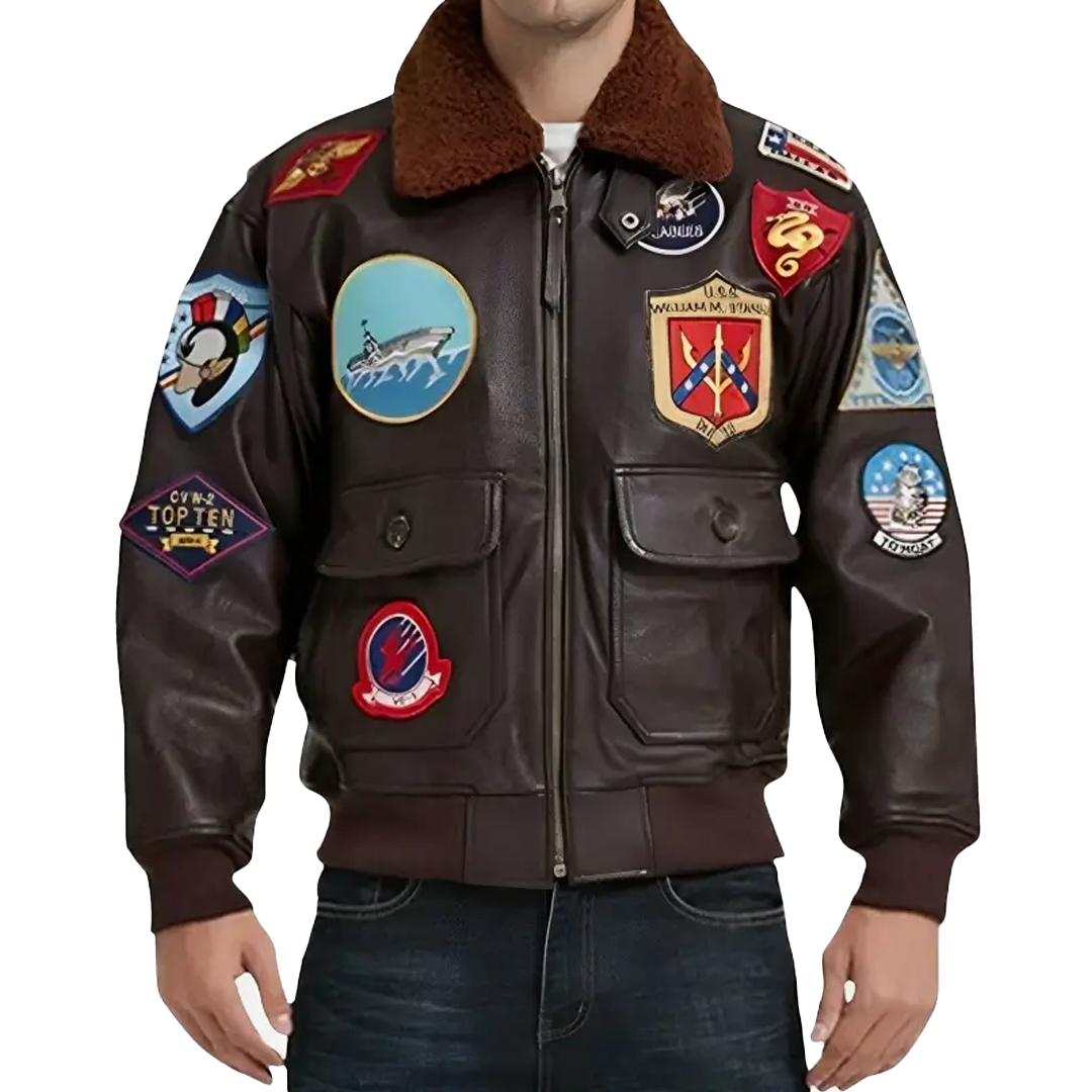 Top Gun Brown Maverick Bomber Leather Jacket