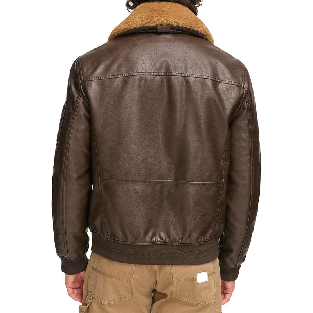 Men's Fur Collar Leather Bomber Jacket