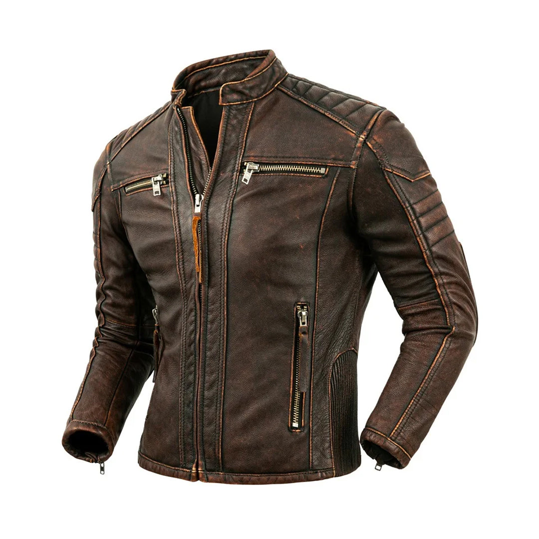 Men's Stand Up Collar Original Leather Jacket