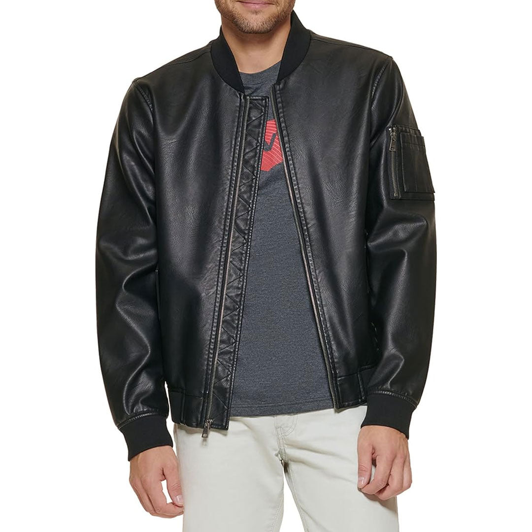 Men's Full Zip Real Leather Bomber Jacket