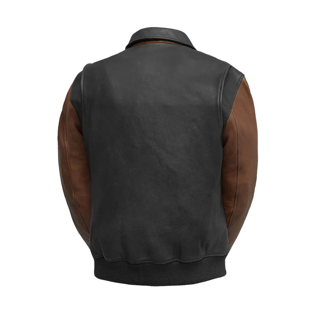 Men's Brown Moto Bomber Two Tone Leather Jacket