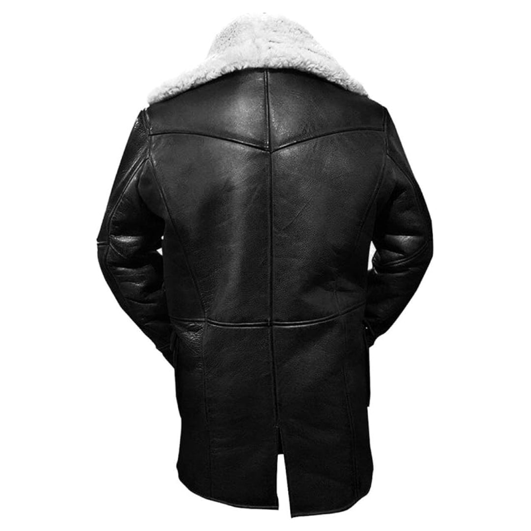 Men's Black Military Bane Knight Rises Shearling Leather Coat