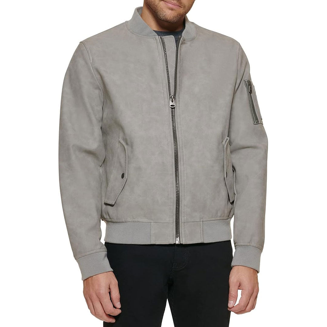 Men's Full Zip Real Leather Bomber Jacket