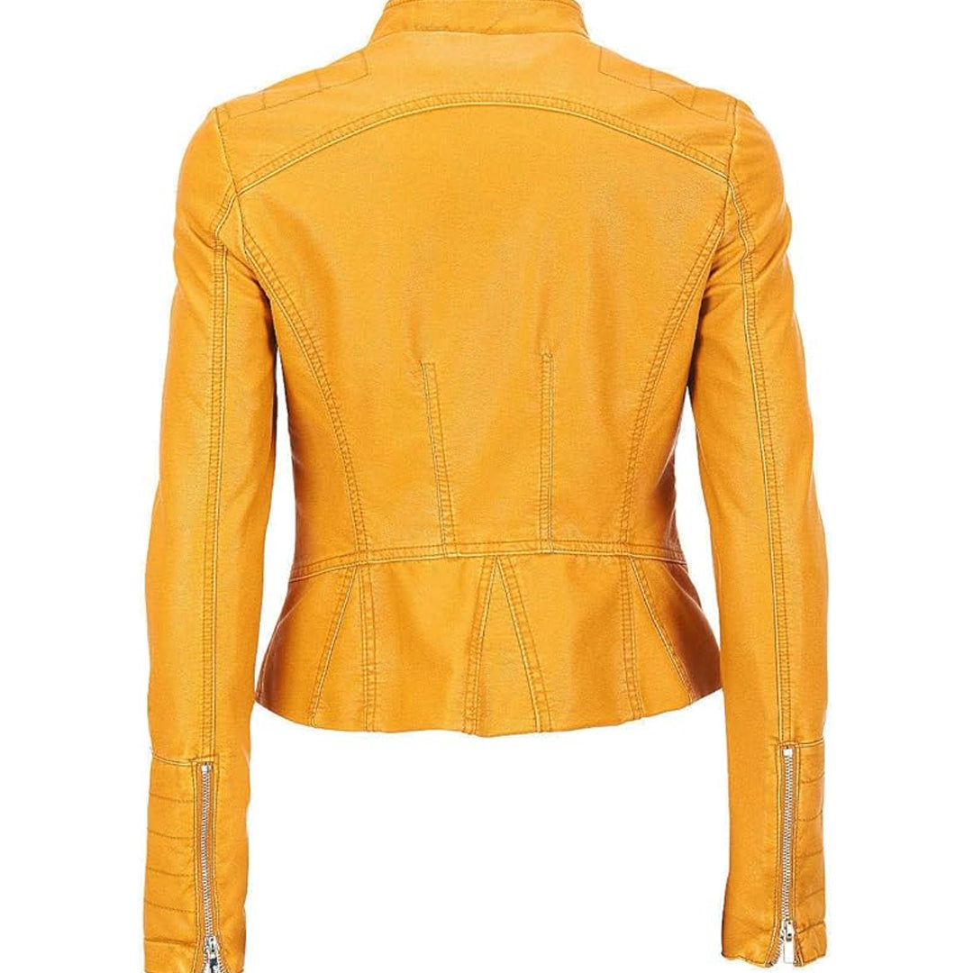 Women's Yellow Biker Real Leather Jacket