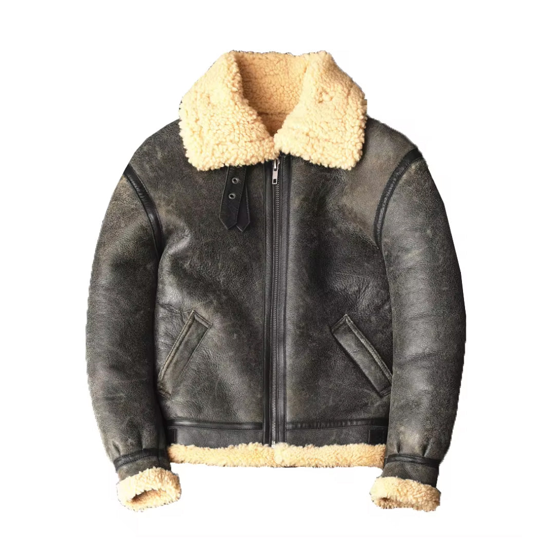 Men's Shearling Adjustable Waist Genuine Leather Jacket