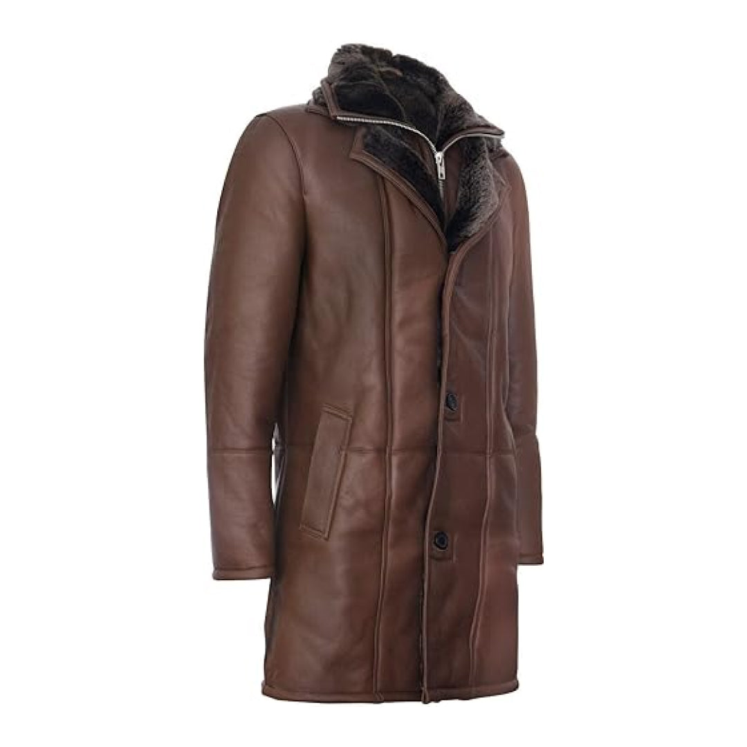 Men's Brown Nappa Pilot Leather Trench Coat