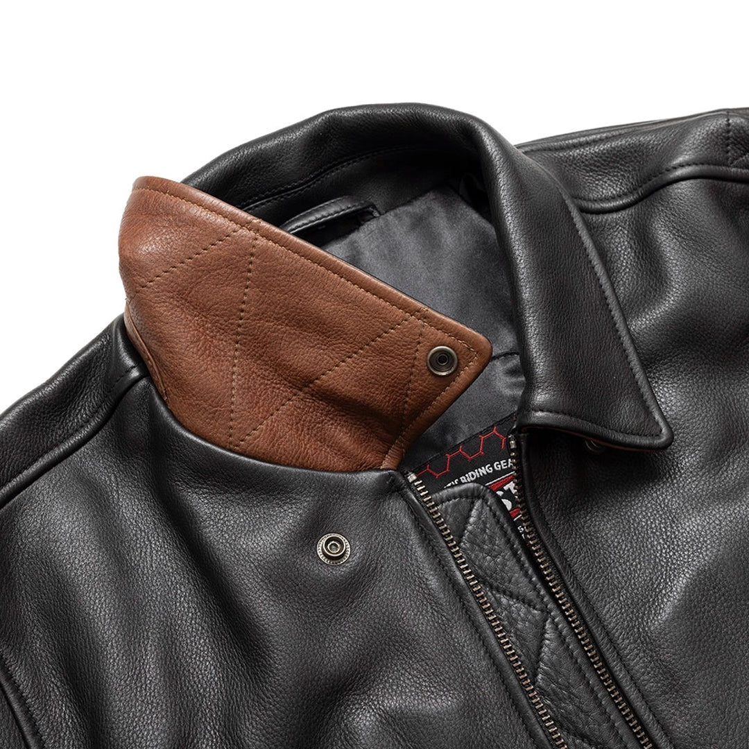 Men's Brown Moto Bomber Two Tone Leather Jacket