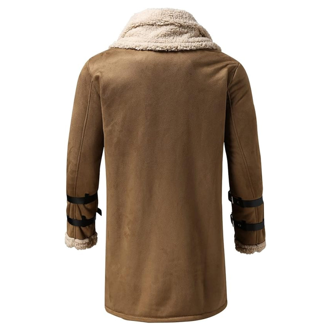 Men's Brown Sherpa Lined Suede Leather Coat