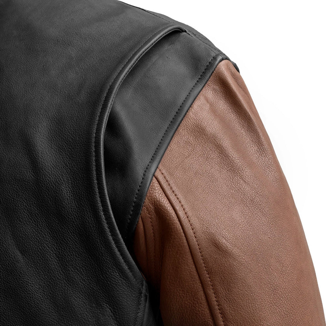 Men's Brown Moto Bomber Two Tone Leather Jacket