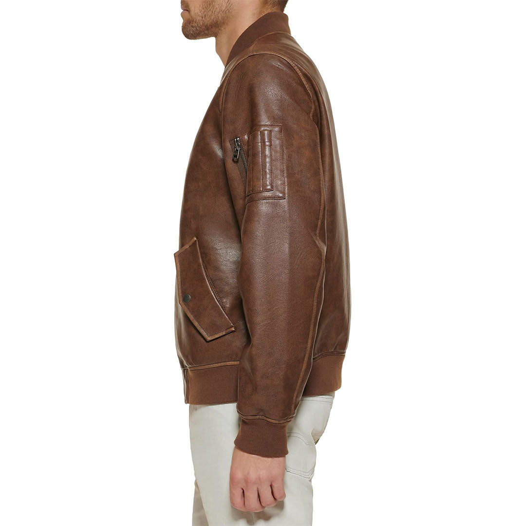 Men's Full Zip Real Leather Bomber Jacket