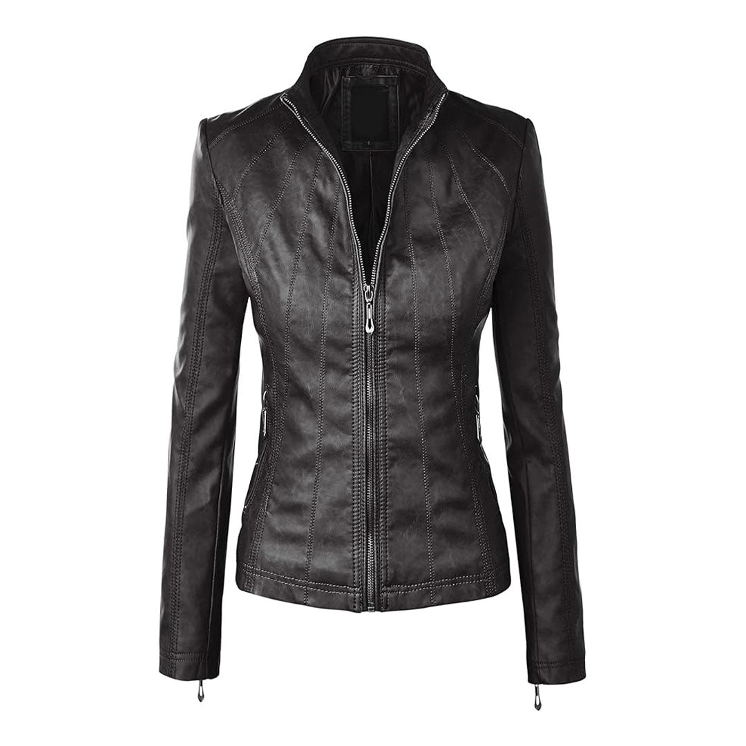 Women's Oversized Asymmetrical Belted Biker Leather Jacket