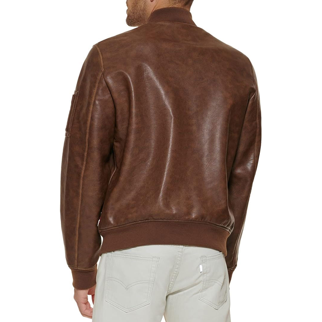 Men's Full Zip Real Leather Bomber Jacket