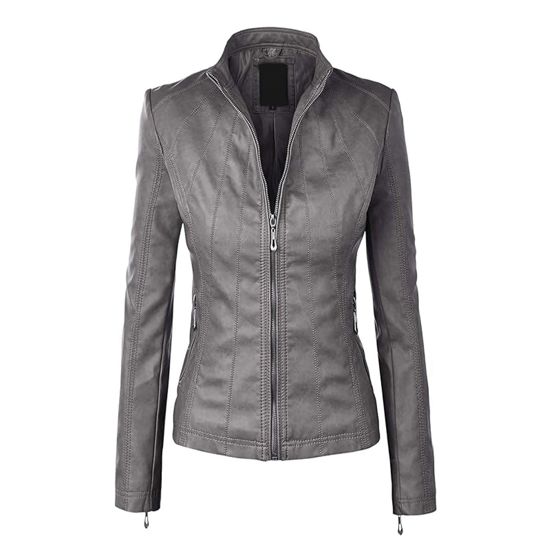 Women's Oversized Asymmetrical Belted Biker Leather Jacket