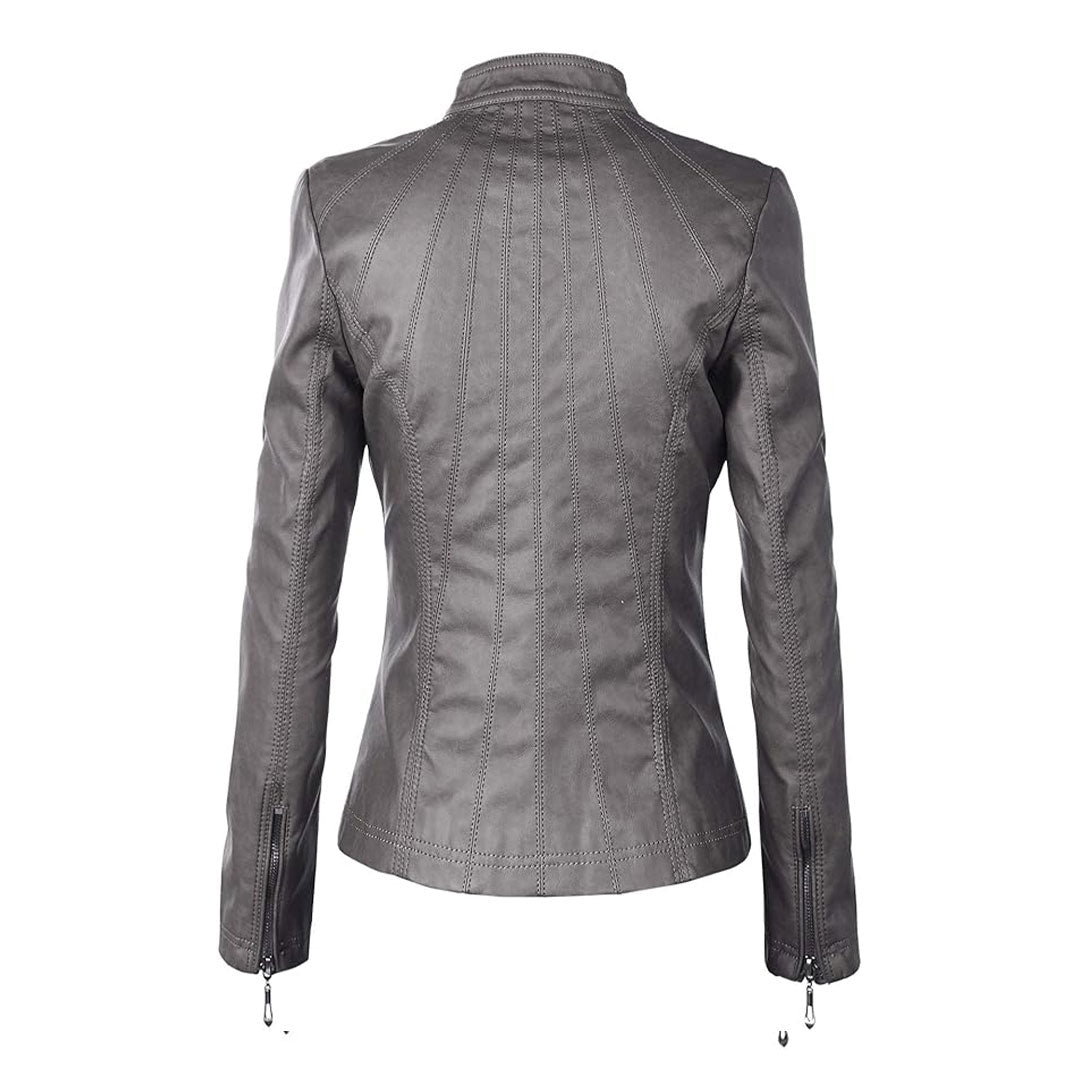 Women's Oversized Asymmetrical Belted Biker Leather Jacket