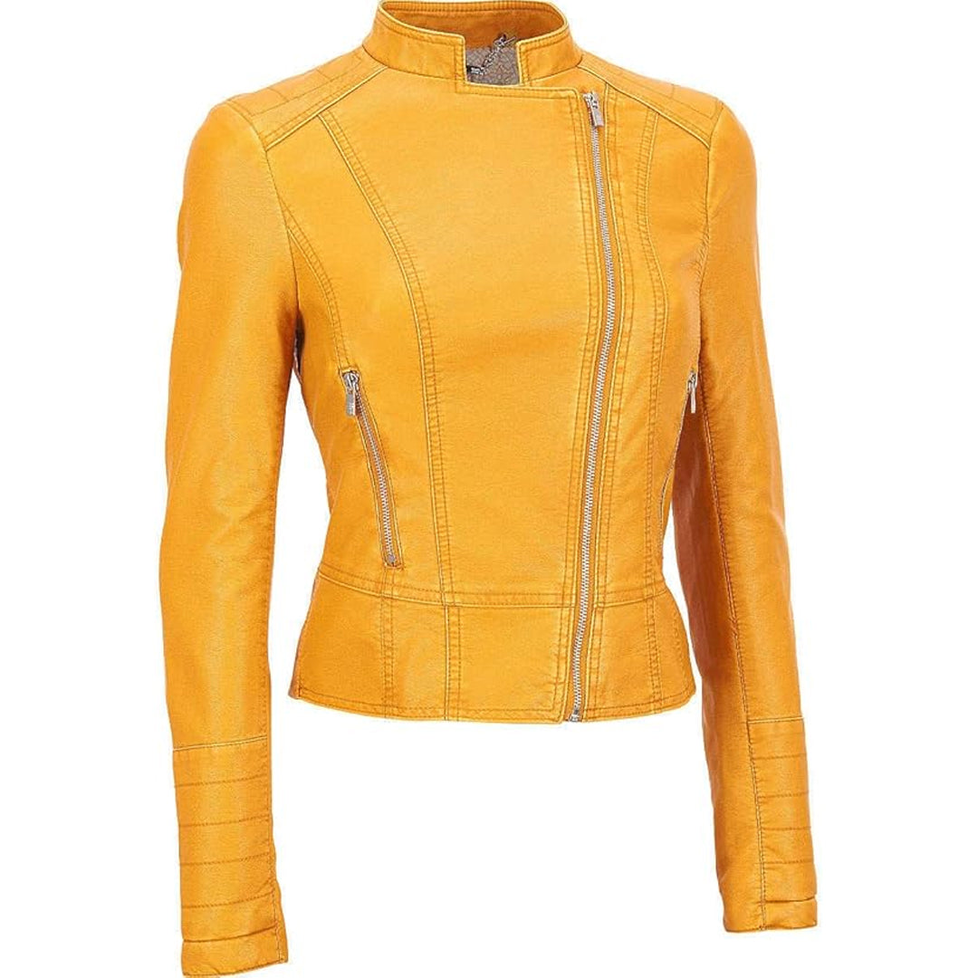 Women's Yellow Biker Real Leather Jacket