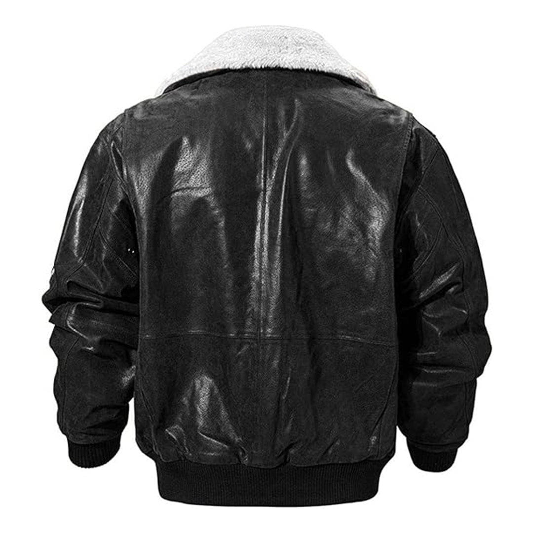 Men’s Real Leather Fur Collar Bomber Jacket