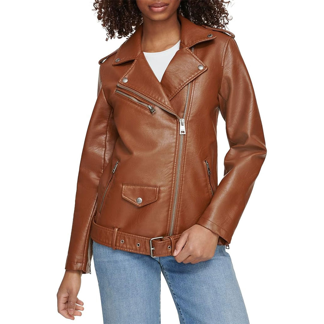 Women's Removable Fur Belted Waist Suede Leather Jacket