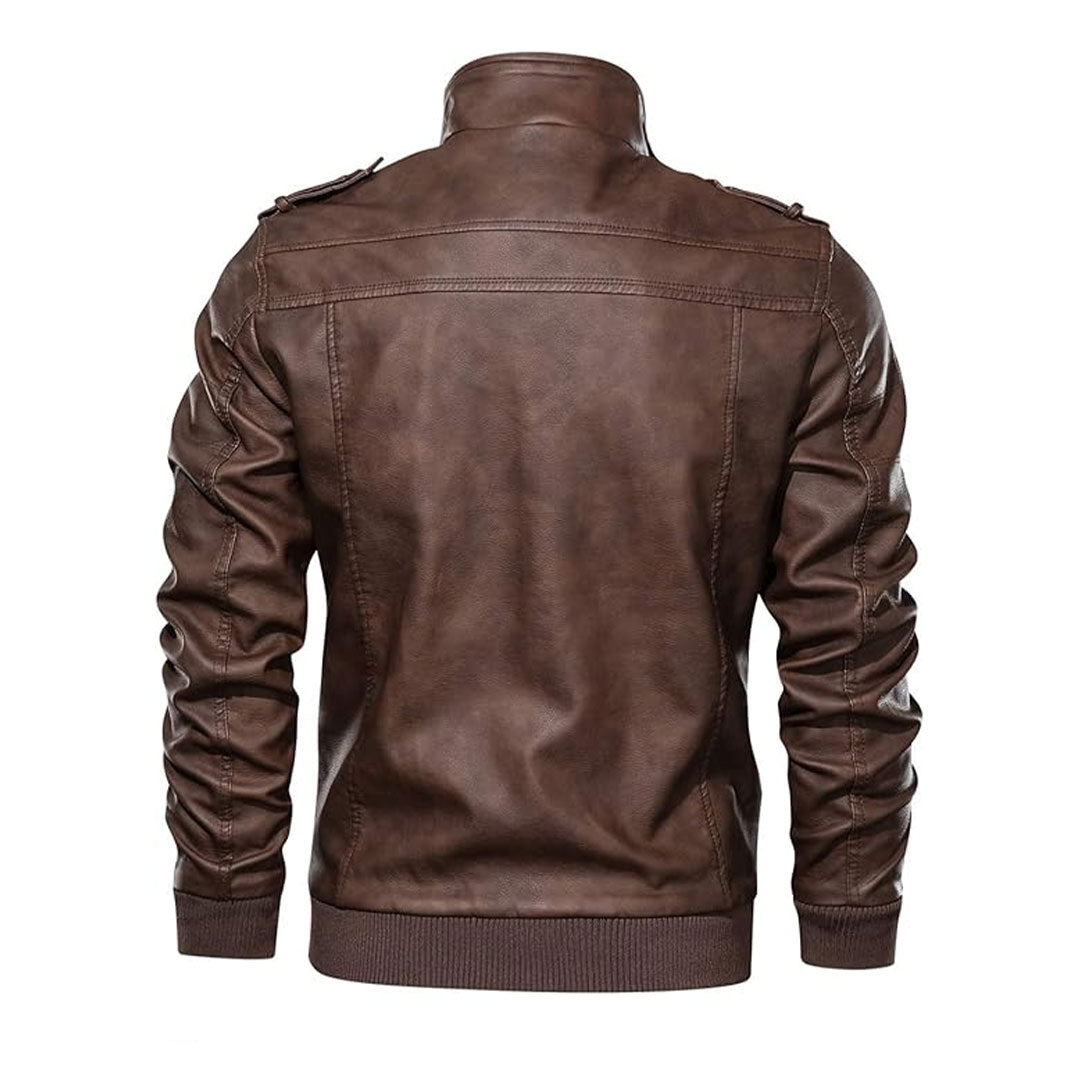 Men's Removable Hood Moto Leather Bomber Jacket