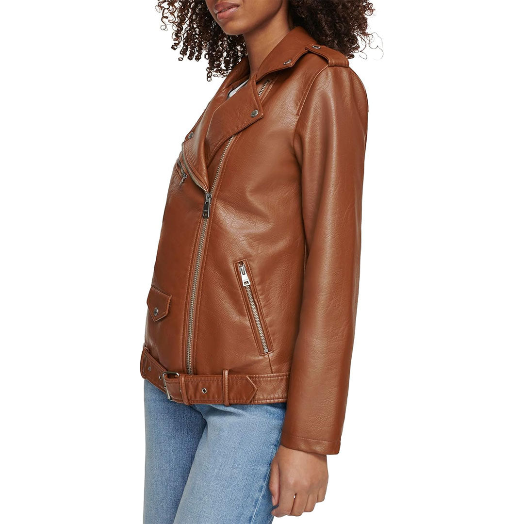 Women's Removable Fur Belted Waist Suede Leather Jacket