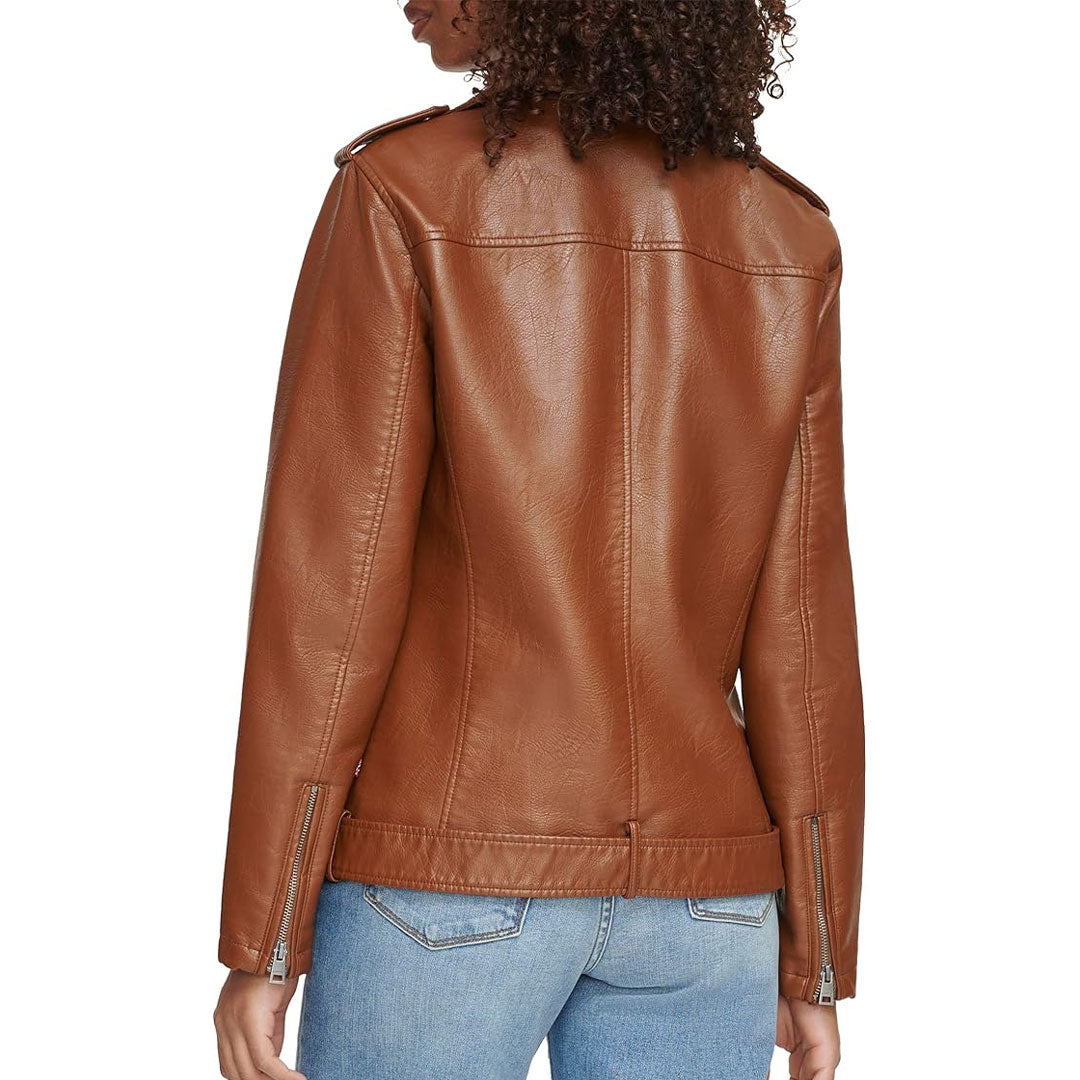 Women's Removable Fur Belted Waist Suede Leather Jacket