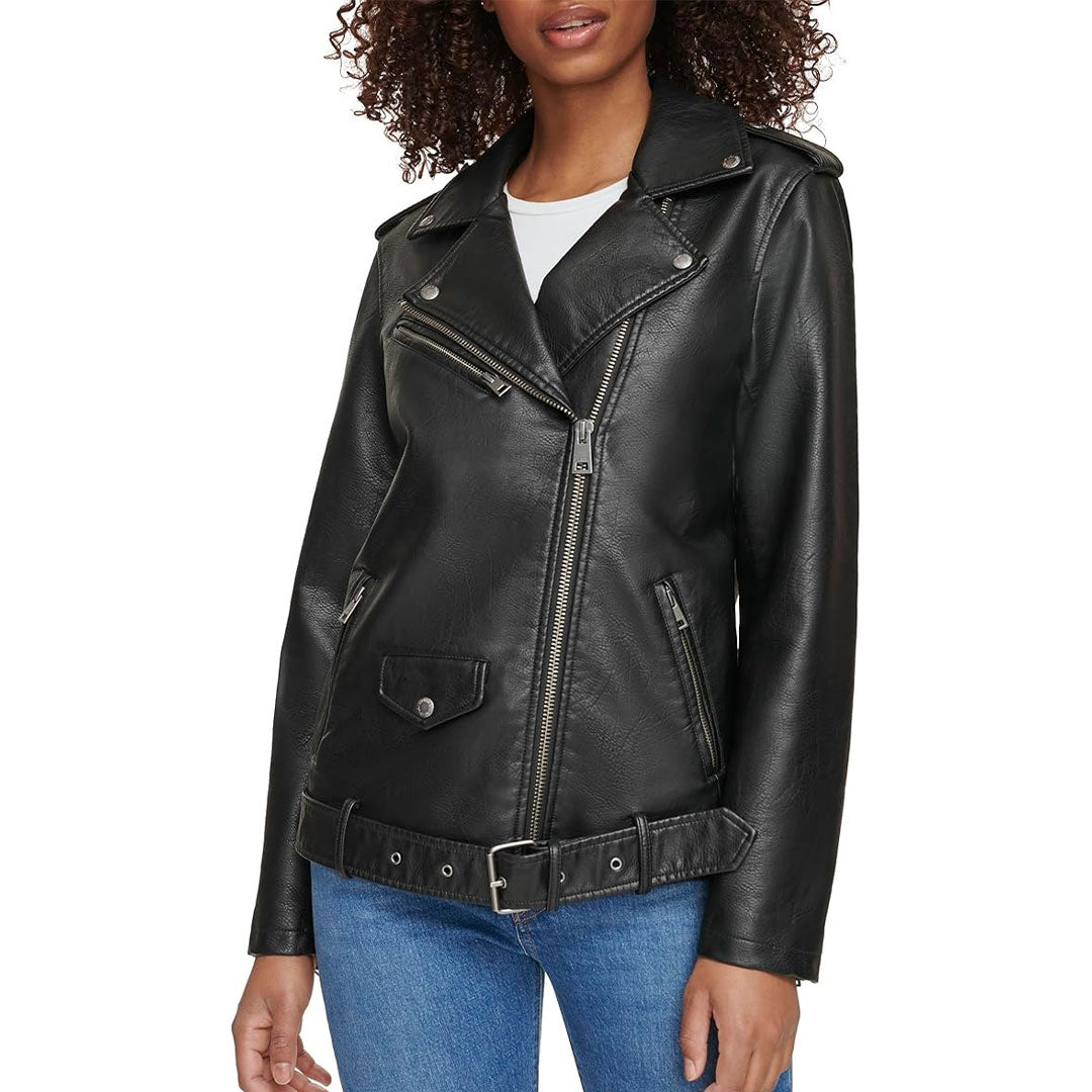 Women's Removable Fur Belted Waist Suede Leather Jacket